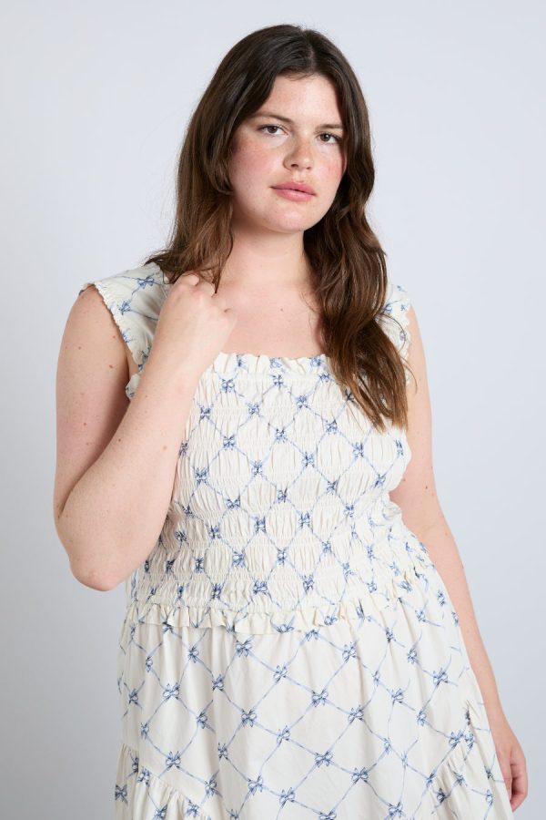 Dresses Damson Madder | Women Tish midi dress - white bow print Sale - Image 7