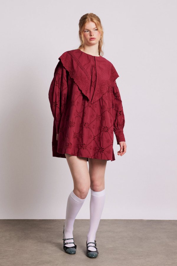 Damson Madder Dresses | Women | clementine embroidered collared mini dress - burgundy Sale