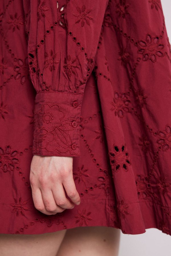 Damson Madder Dresses | Women | clementine embroidered collared mini dress - burgundy Sale - Image 2