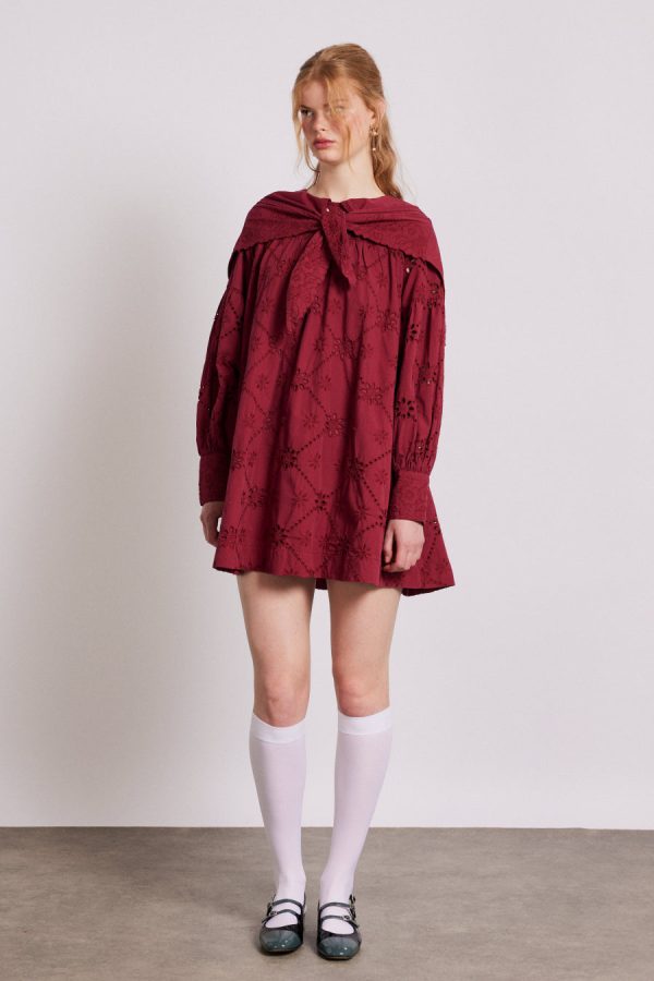 Damson Madder Dresses | Women | clementine embroidered collared mini dress - burgundy Sale - Image 8