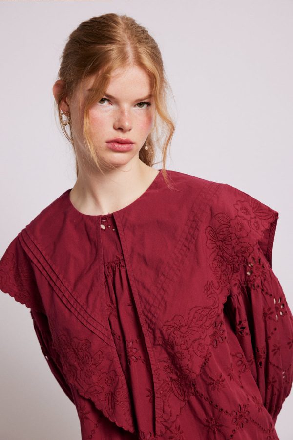 Damson Madder Dresses | Women | clementine embroidered collared mini dress - burgundy Sale - Image 9