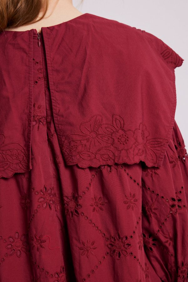 Damson Madder Dresses | Women | clementine embroidered collared mini dress - burgundy Sale - Image 6