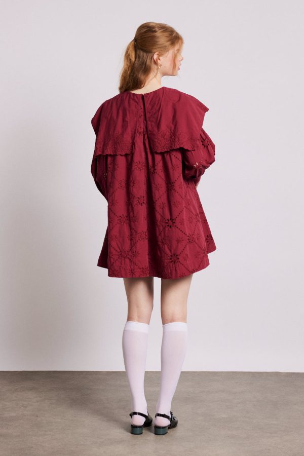 Damson Madder Dresses | Women | clementine embroidered collared mini dress - burgundy Sale - Image 4