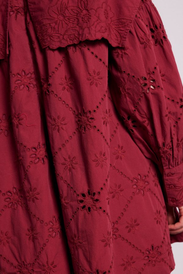 Damson Madder Dresses | Women | clementine embroidered collared mini dress - burgundy Sale - Image 7