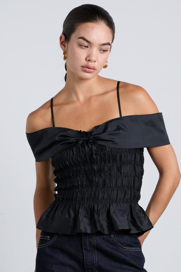 elsa shirred cami - black taffeta None | Tops Damson Madder Women