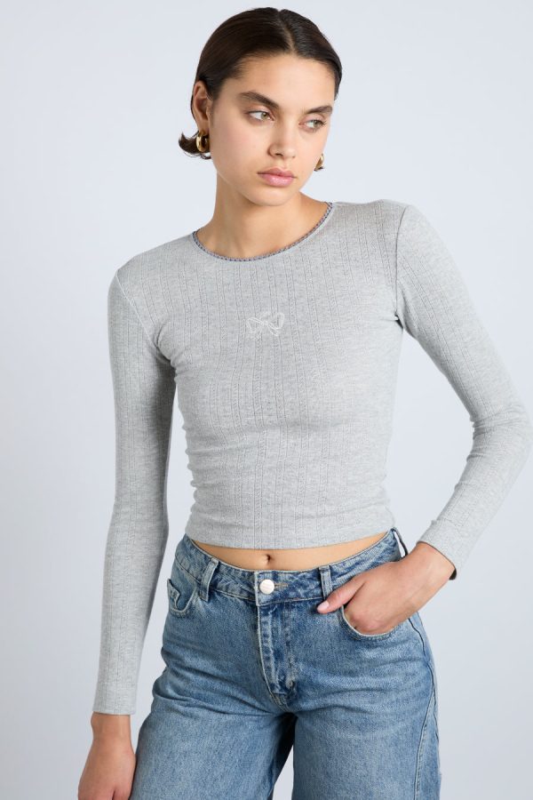 lua long sleeve pointelle top - grey marl None Women | Tops Damson Madder