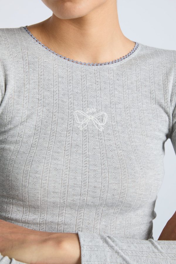 lua long sleeve pointelle top - grey marl None Women | Tops Damson Madder - Image 2