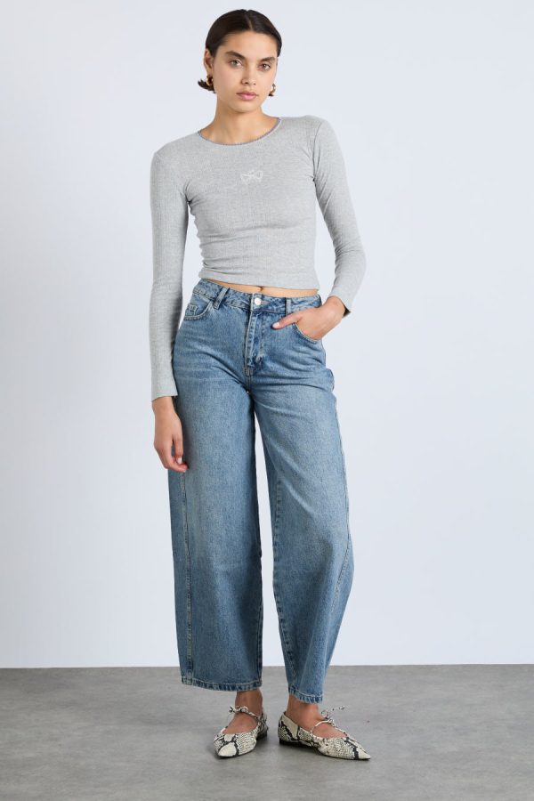 lua long sleeve pointelle top - grey marl None Women | Tops Damson Madder - Image 3