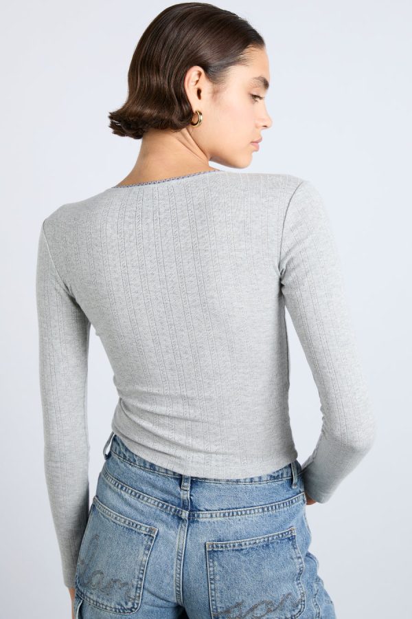 lua long sleeve pointelle top - grey marl None Women | Tops Damson Madder - Image 4