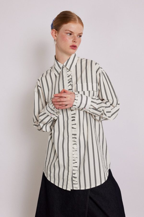 Tops Damson Madder Women | kylie ruffle shirt - white stripe None