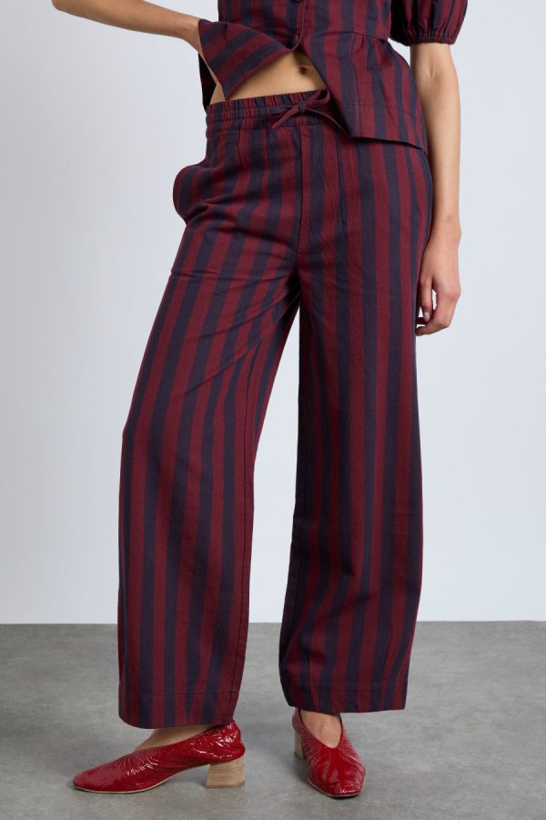 Bottoms | rafe trousers- navy and burgundy stripe None - Damson Madder Women