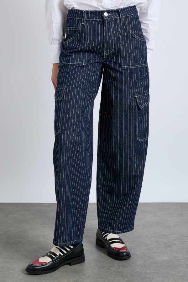 Bottoms | Women Damson Madder cargo jeans - navy pinstripe None