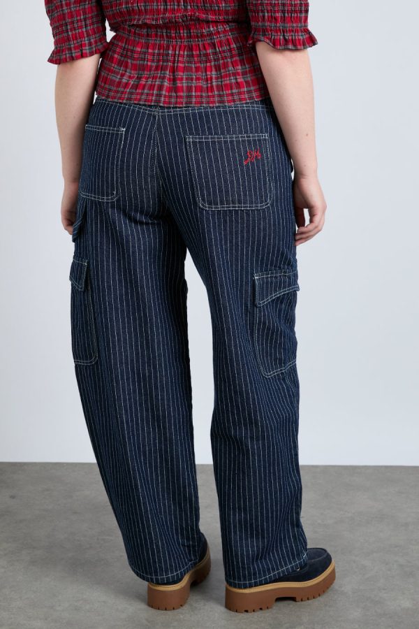 Bottoms | Women Damson Madder cargo jeans - navy pinstripe None - Image 2
