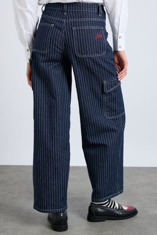 Bottoms | Women Damson Madder cargo jeans - navy pinstripe None - Image 7