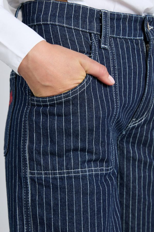 Bottoms | Women Damson Madder cargo jeans - navy pinstripe None - Image 6