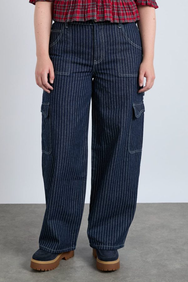 Women cargo jeans - navy pinstripe None | Denim Damson Madder - Image 2