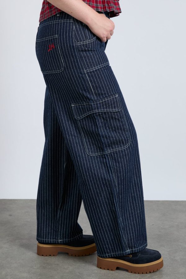 Women cargo jeans - navy pinstripe None | Denim Damson Madder - Image 5