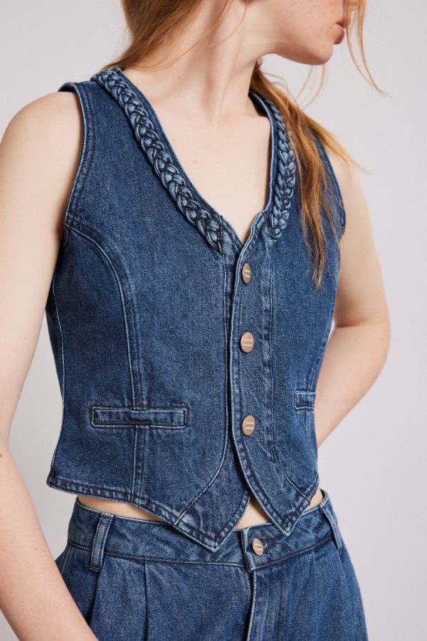 Denim Damson Madder Women | isla denim waistcoat - vintage wash None - Image 3