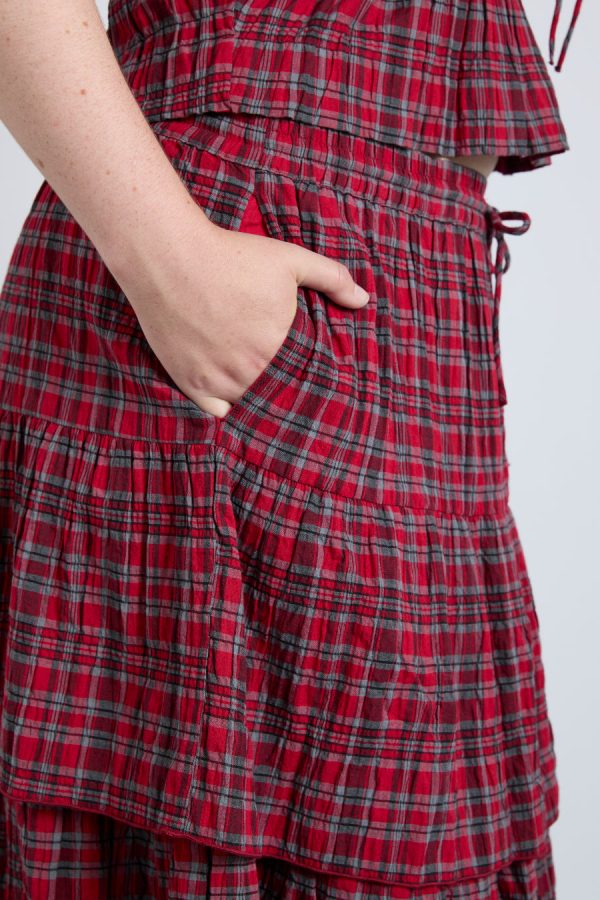 Skirts Damson Madder | Women malika ra ra midi skirt - red check None - Image 5