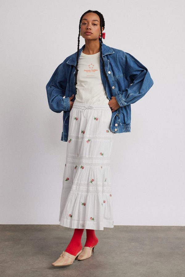 Women Damson Madder eden lace midi skirt - rose embroidery None | Skirts
