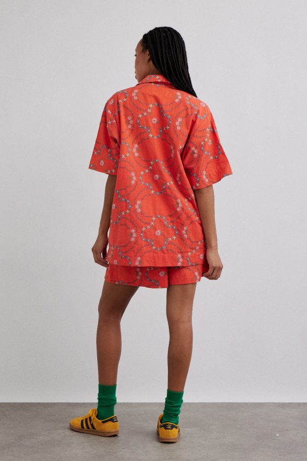 Shorts Women | table cloth shorts - red flower embroidery None Damson Madder - Image 4
