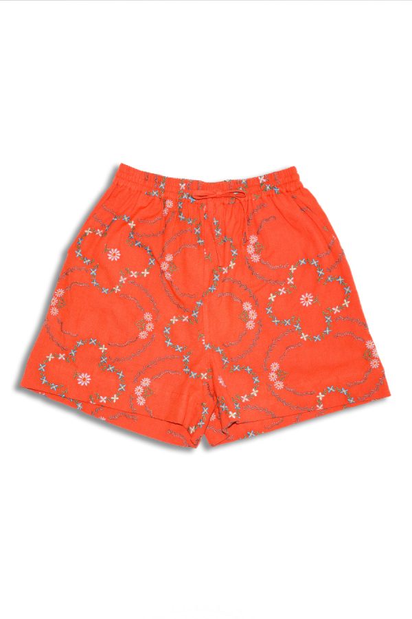 Shorts Women | table cloth shorts - red flower embroidery None Damson Madder - Image 3