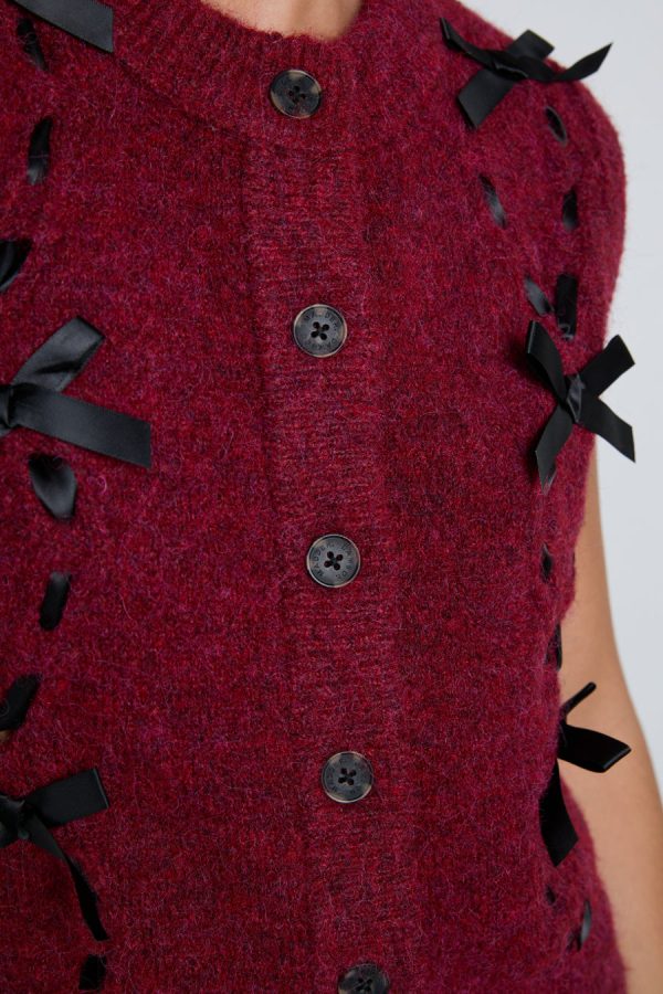 Damson Madder Knitwear | Women | aggie knit vest with bows- burgundy cable None - Image 2