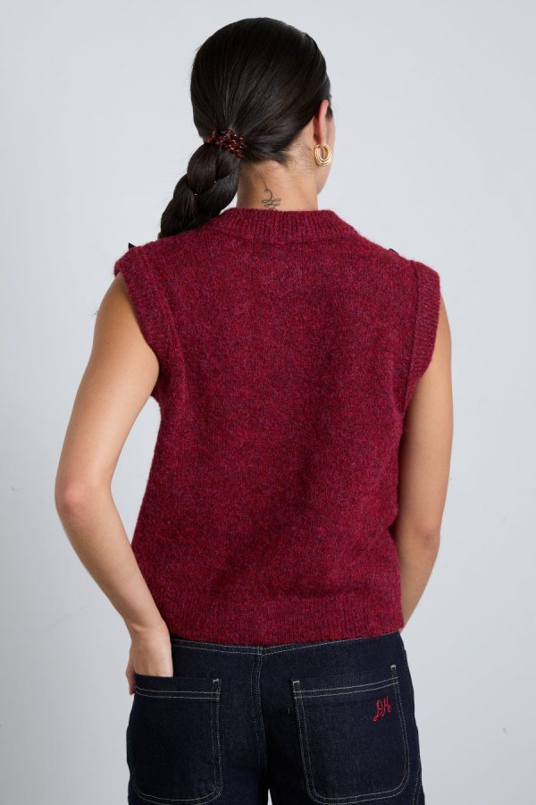 Damson Madder Knitwear | Women | aggie knit vest with bows- burgundy cable None - Image 3