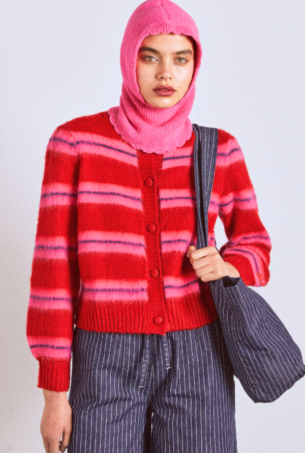 Women Damson Madder cece stripe cardigan - red & pink stripe None | Knitwear