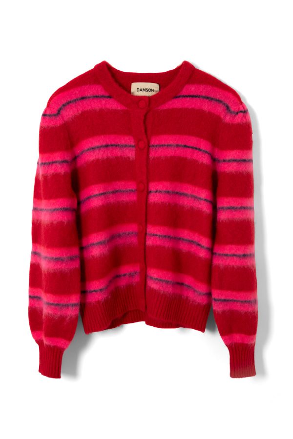 Women Damson Madder cece stripe cardigan - red & pink stripe None | Knitwear - Image 5