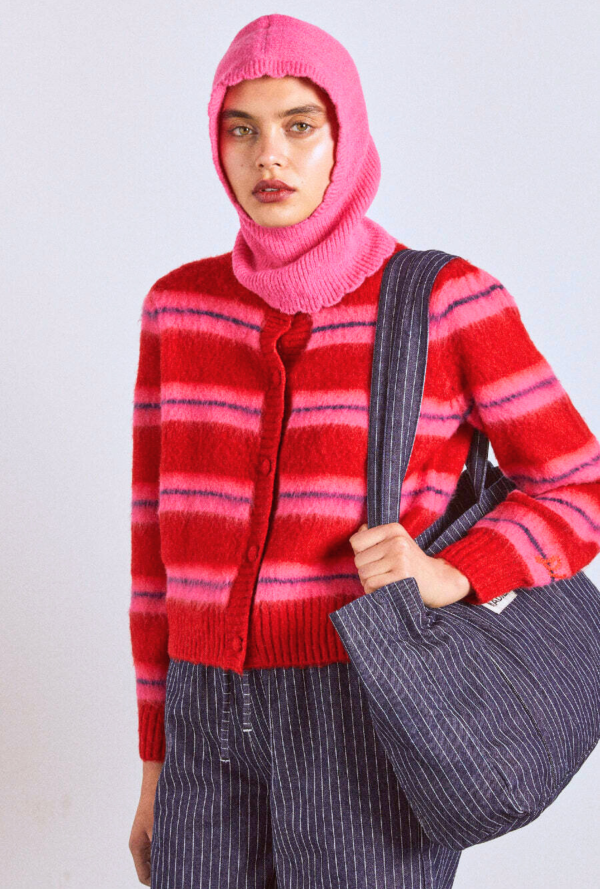 Women Damson Madder cece stripe cardigan - red & pink stripe None | Knitwear - Image 4