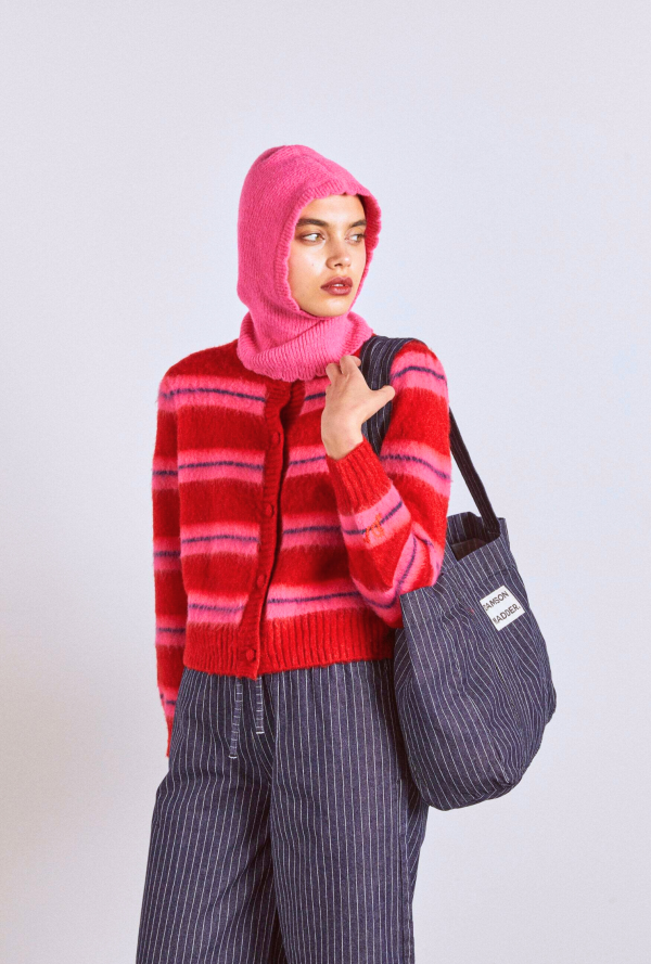 Women Damson Madder cece stripe cardigan - red & pink stripe None | Knitwear - Image 3
