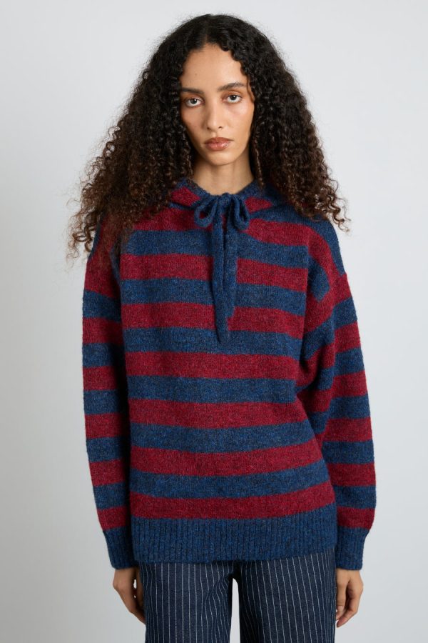 Women riley knit hoodie - red navy stripe None | Pullover & Fleeces Damson Madder