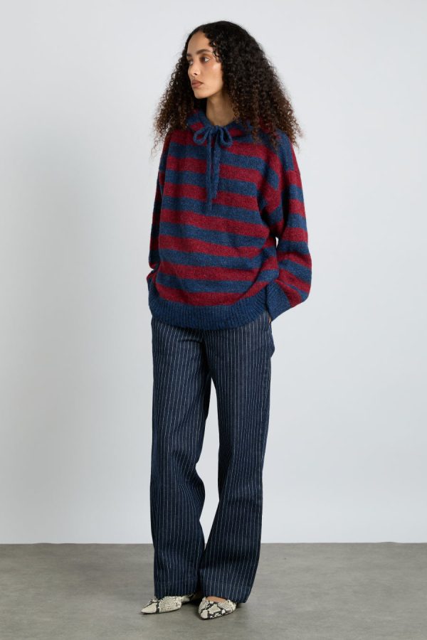 Women riley knit hoodie - red navy stripe None | Pullover & Fleeces Damson Madder - Image 4