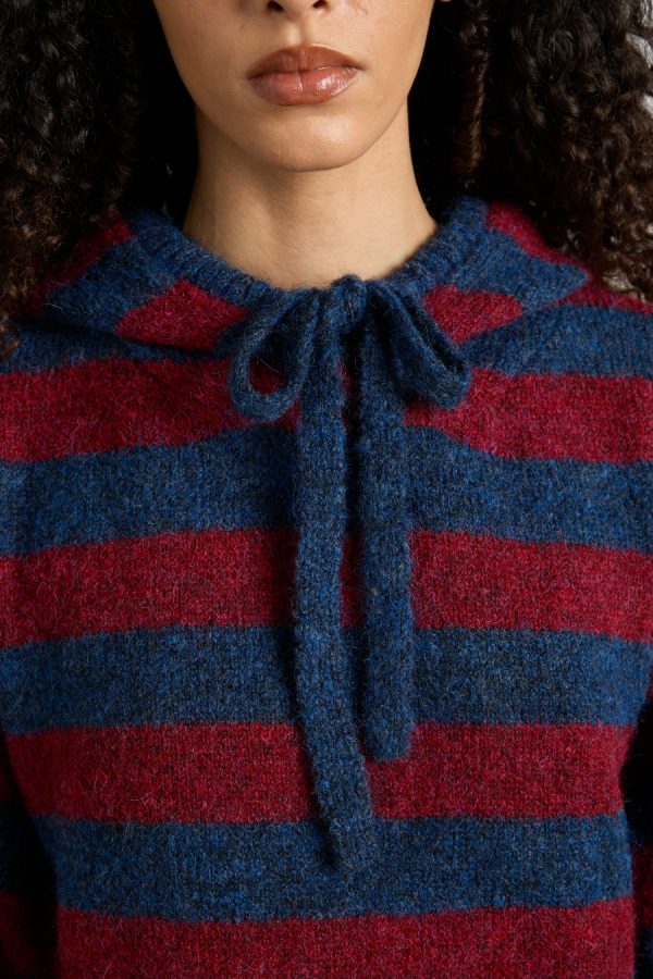 Women riley knit hoodie - red navy stripe None | Pullover & Fleeces Damson Madder - Image 3