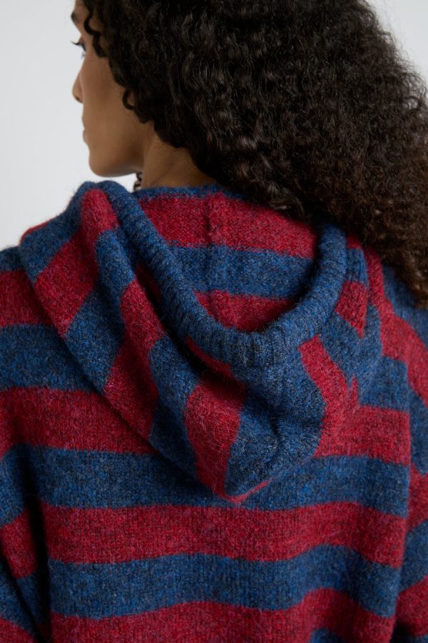 Women riley knit hoodie - red navy stripe None | Pullover & Fleeces Damson Madder - Image 2