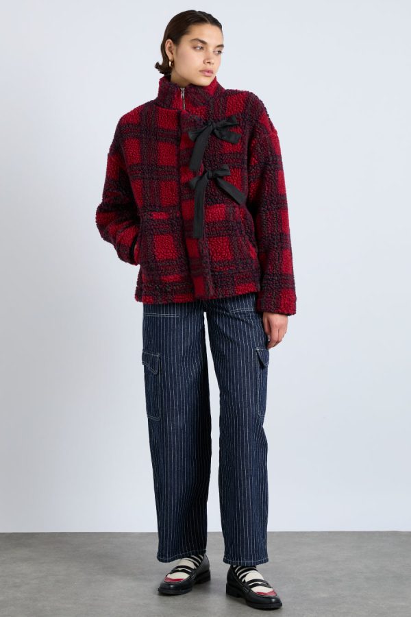 Jackets & Coats | ingrid borg jacket - red check None | Damson Madder Women - Image 3