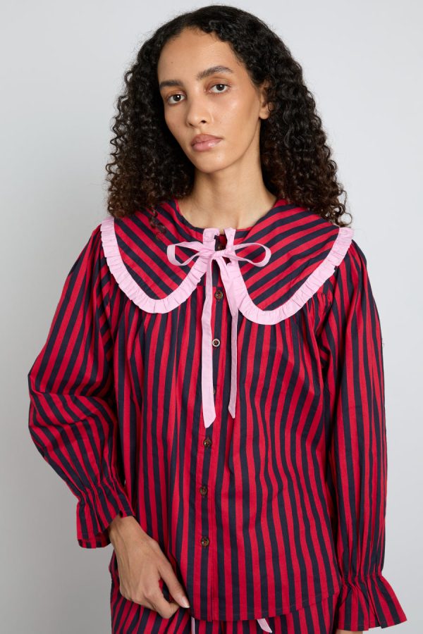 Women maria pj set- red/navy stripe None | Nightwear Damson Madder - Image 5