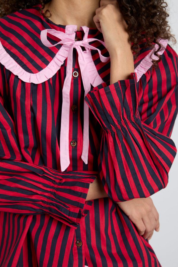Women maria pj set- red/navy stripe None | Nightwear Damson Madder - Image 4