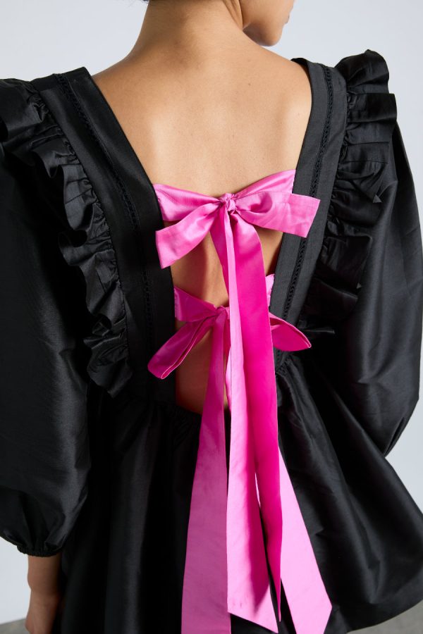 Women Occasion Wear | Damson Madder piarra mini smock dress - black with pink bows None - Image 2