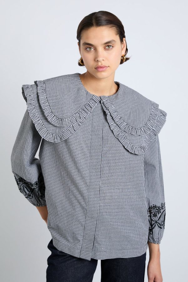 Damson Madder lois double collar blouse - black gingham None | Women Occasion Wear