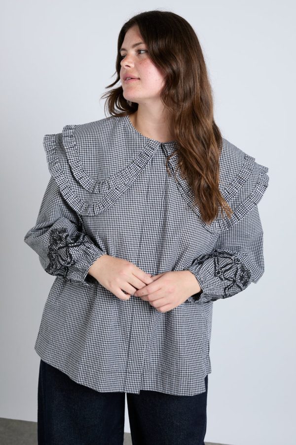 Damson Madder lois double collar blouse - black gingham None | Women Occasion Wear - Image 8
