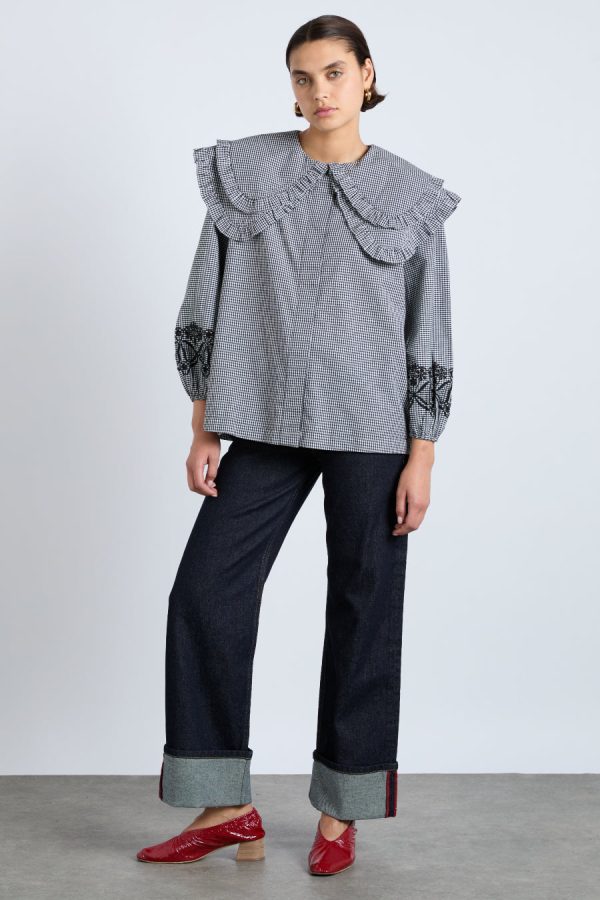 Damson Madder lois double collar blouse - black gingham None | Women Occasion Wear - Image 4