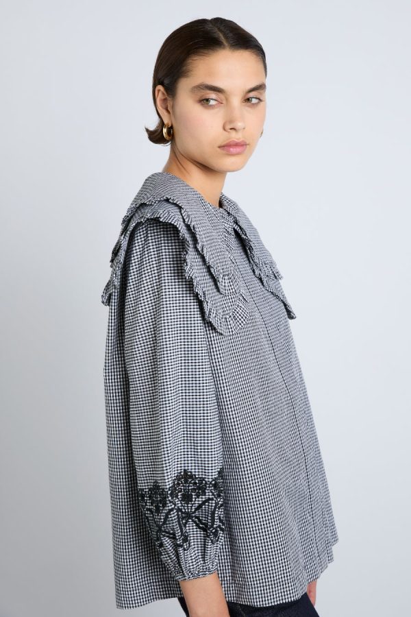 Damson Madder lois double collar blouse - black gingham None | Women Occasion Wear - Image 2