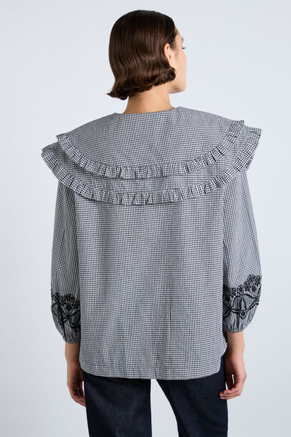 Damson Madder lois double collar blouse - black gingham None | Women Occasion Wear - Image 7
