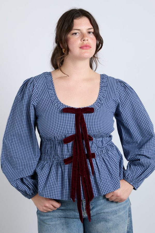 Occasion Wear Women | dakota blouse - blue check None Damson Madder - Image 3
