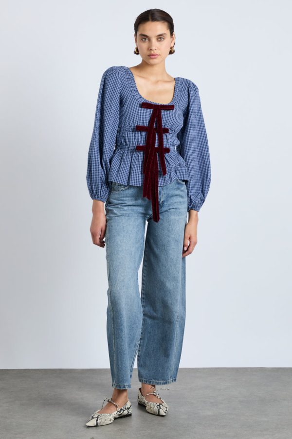 Occasion Wear Women | dakota blouse - blue check None Damson Madder - Image 6
