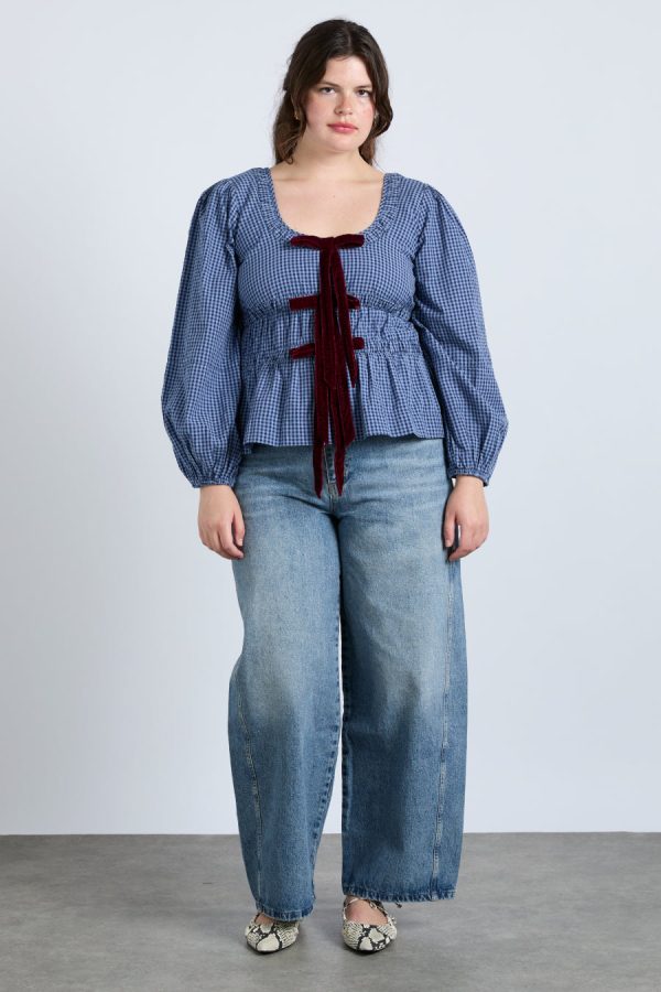 Occasion Wear Women | dakota blouse - blue check None Damson Madder - Image 7