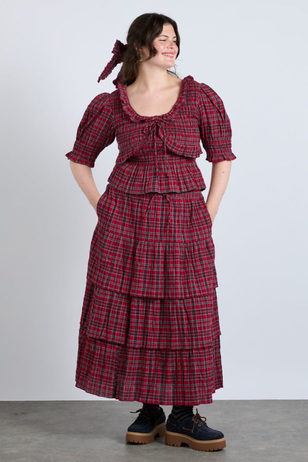 Co-ords Damson Madder | Women malika ra ra midi skirt - red check None - Image 6