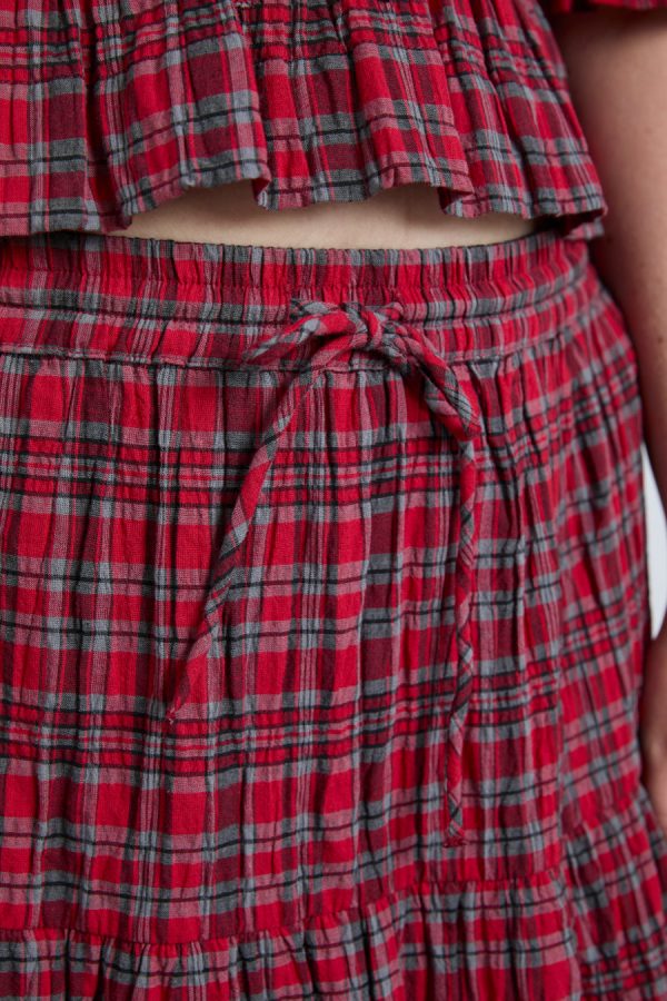 Co-ords Damson Madder | Women malika ra ra midi skirt - red check None - Image 3